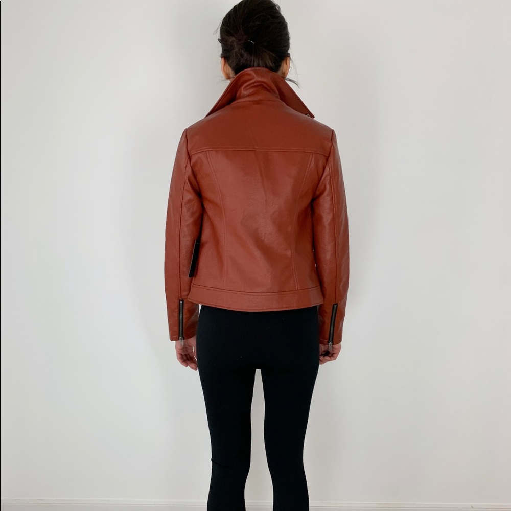 MOTO Biker Hooded Jacket- Camel Cognac - Picture 5 of 7